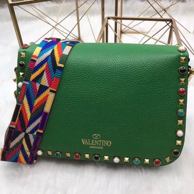 Valentino original grained calfskin multi-rockstud shoulder bag 0125 green