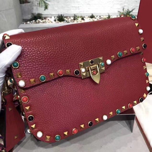 Valentino original grained calfskin multi-rockstud shoulder bag 0125 red