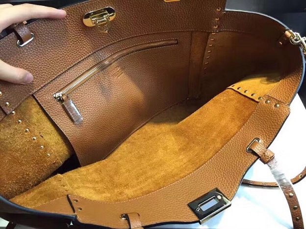 Valentino original grained calfskin rockstud large tote bag 0970 brown