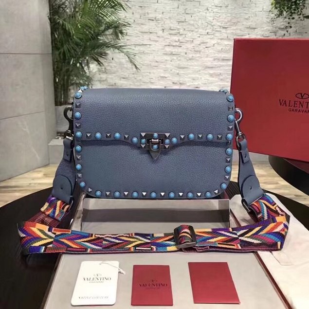 Valentino original grained calfskin rockstud shoulder bag 0125 light blue