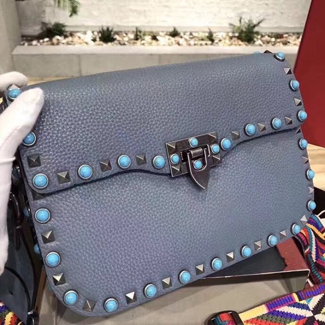 Valentino original grained calfskin rockstud shoulder bag 0125 light blue