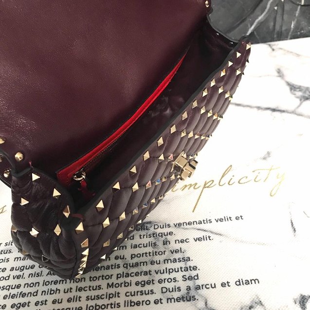 Valentino original lambskin rockstud spike crossbody bag 0137 burgundy