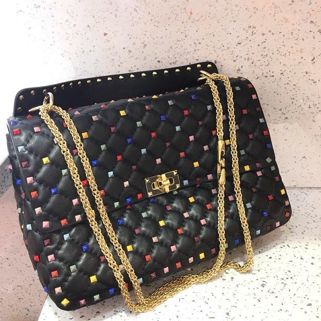 Valentino original lambskin multi-rockstud large chain bag 0121 black