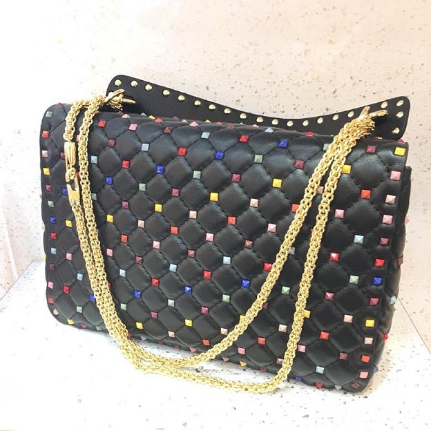 Valentino original lambskin multi-rockstud large chain bag 0121 black