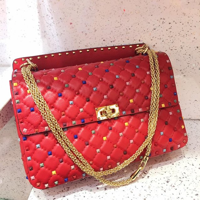 Valentino original lambskin multi-rockstud large chain bag 0121 red