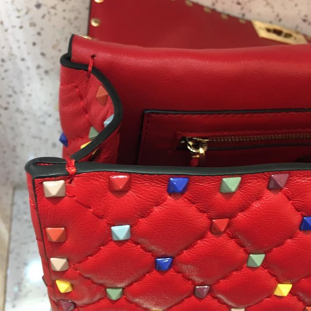 Valentino original lambskin multi-rockstud large chain bag 0121 red