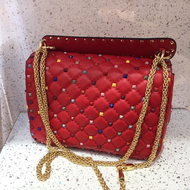 Valentino original lambskin multi-rockstud medium chain bag 0122 red