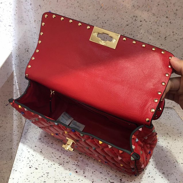 Valentino original lambskin multi-rockstud medium chain bag 0122 red