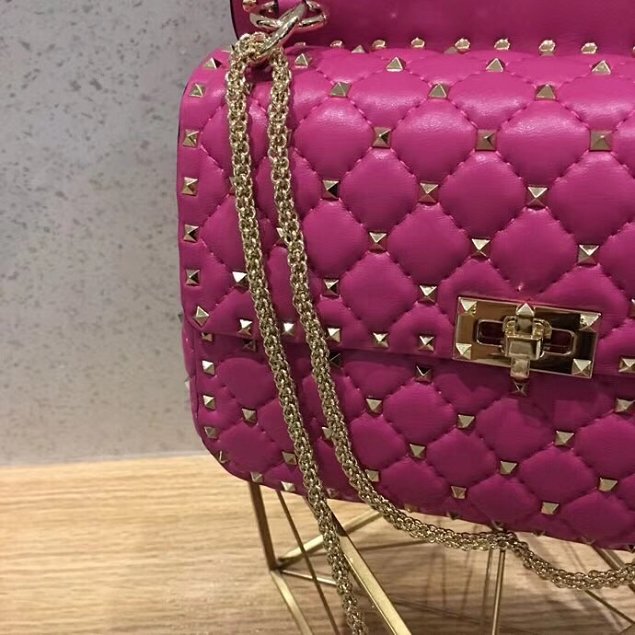 Valentino original lambskin rockstud medium chain bag 0122 rose red