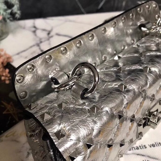 Valentino original lambskin rockstud small chain bag 0123 silver