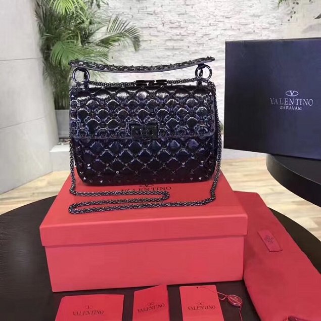 Valentino original aged lambskin rockstud medium chain bag 0122 black 