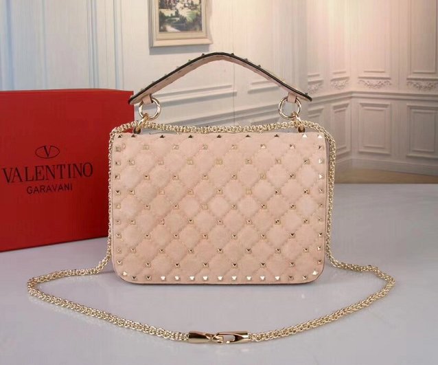 Valentino original suede rockstud medium chain bag 0122 apricot