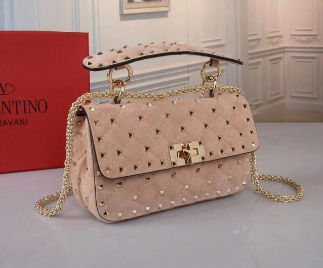 Valentino original suede rockstud small chain bag 0123 apricot