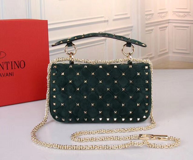 Valentino original suede rockstud small chain bag 0123 blackish green