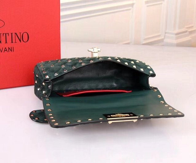 Valentino original suede rockstud small chain bag 0123 blackish green