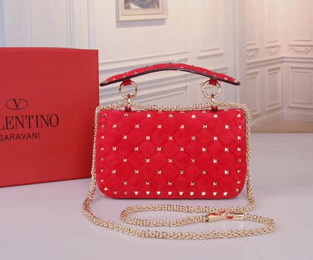 Valentino original suede rockstud small chain bag 0123 red