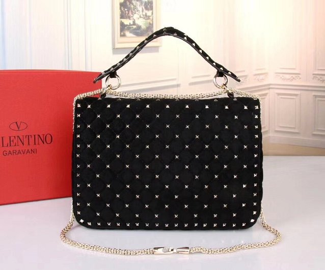 Valentino original suede rockstud large chain bag 0121 black