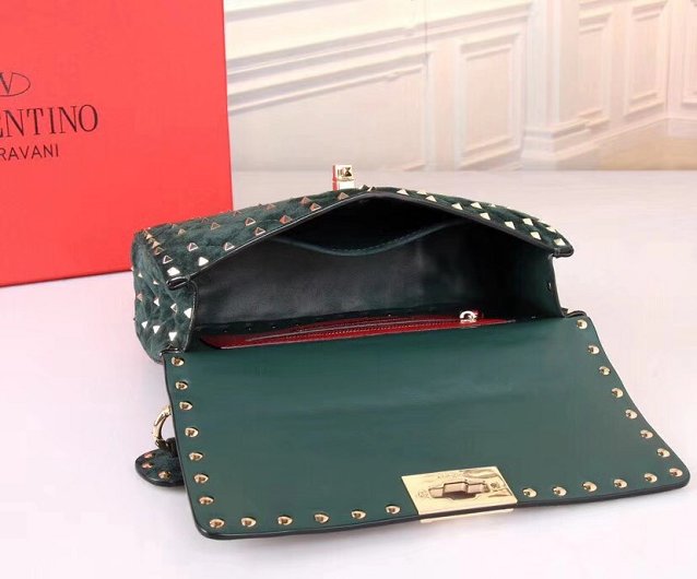 Valentino original suede rockstud large chain bag 0121 blackish green