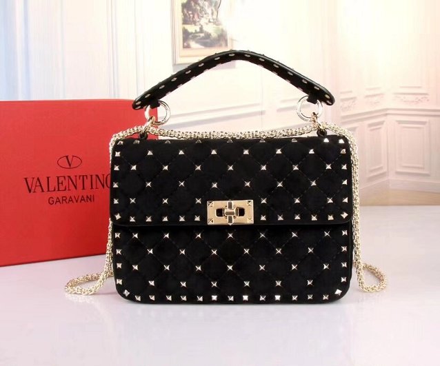 Valentino original suede rockstud medium chain bag 0122 black