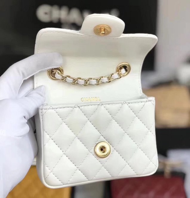 2019 CC original lambskin mini flap bag A35200 white