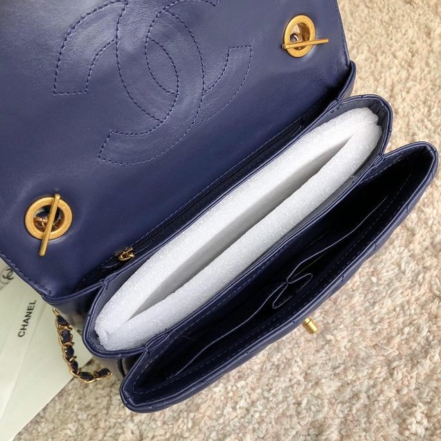 CC original lambskin top handle flap bag A92236-2 blue