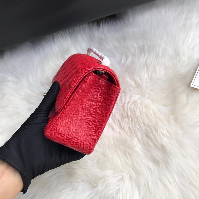 CC original grained calfskin mini flap bag A69900 red