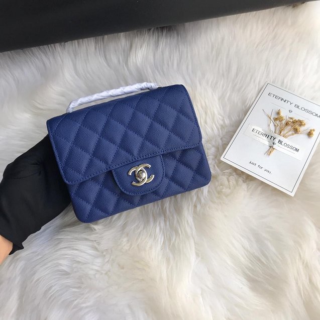 CC original grained calfskin super mini flap bag A35200 blue