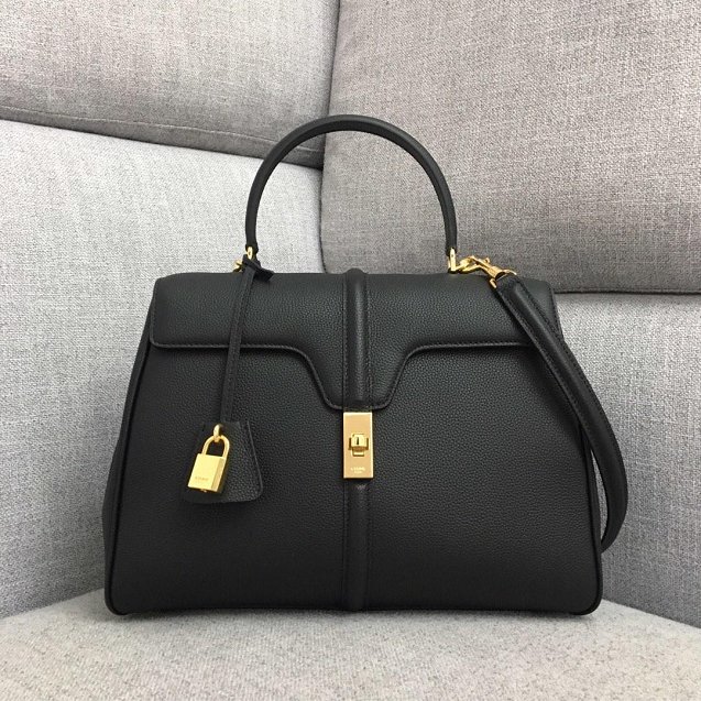 celine original grained calfskin medium 16 bag 187373 black