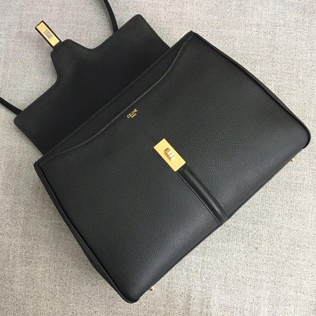 celine original grained calfskin medium 16 bag 187373 black