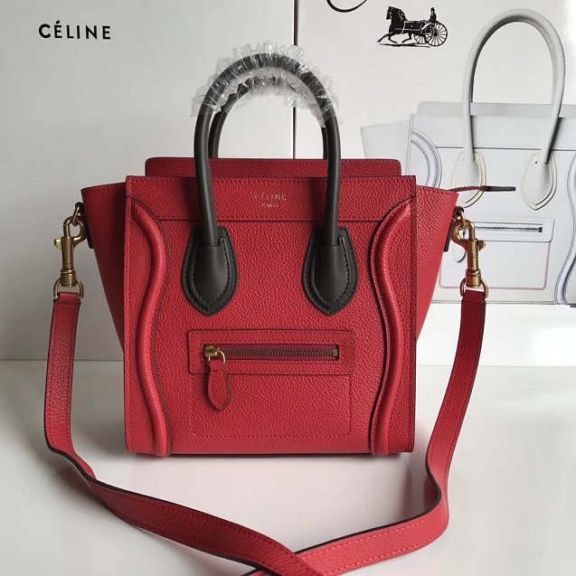 Celine original calfskin nano luggage bag 189243 red&black