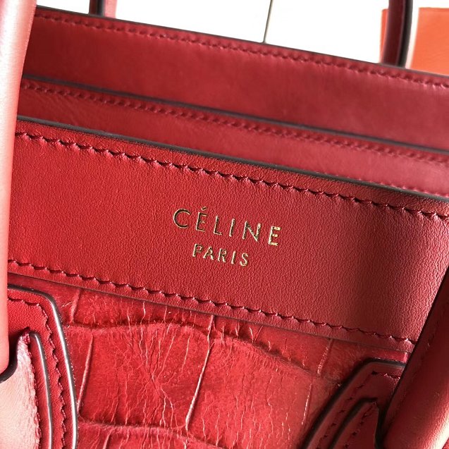 Celine original crocodile calfskin nano luggage bag 189243 red