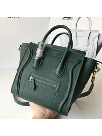 Celine original grained calfskin nano luggage bag 189243 blackish green