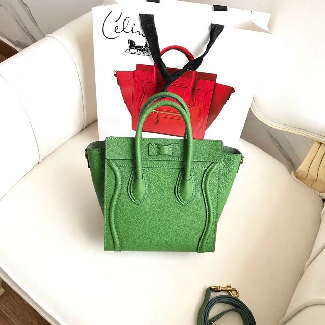 Celine original grained calfskin nano luggage bag 189243 light green