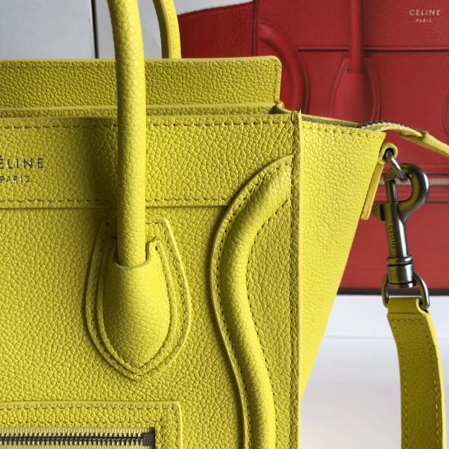 Celine original grained calfskin nano luggage bag 189243 lemon yellow