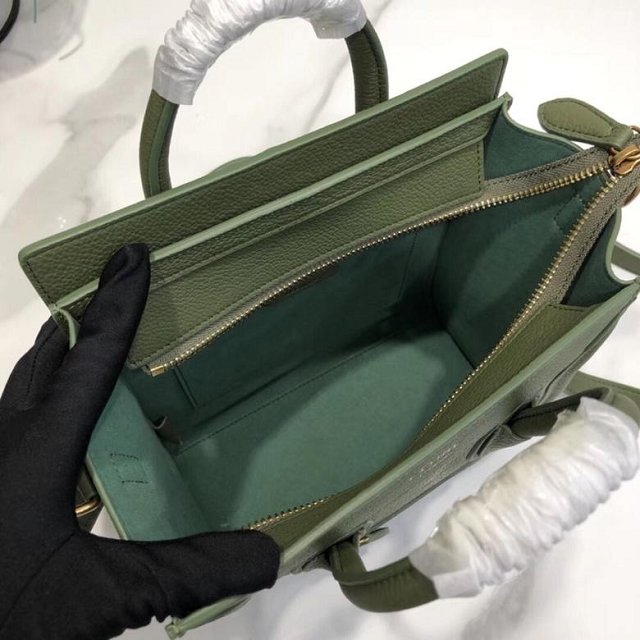 Celine original grained calfskin nano luggage bag 189243 olive