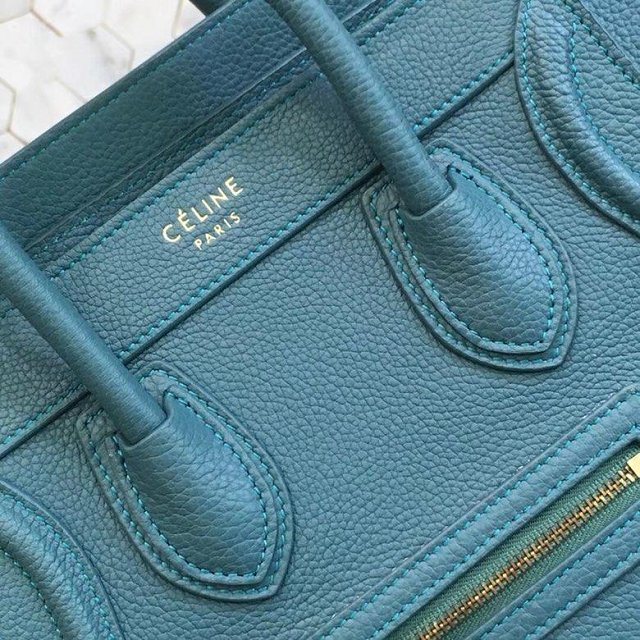 Celine original grained calfskin nano luggage bag 189243 peacock blue