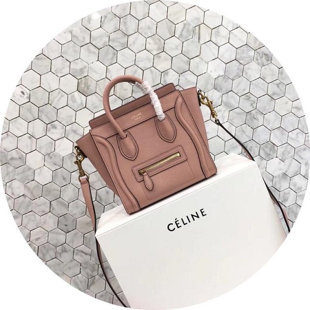 Celine original grained calfskin nano luggage bag 189243 pink