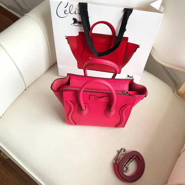 Celine original grained calfskin nano luggage bag 189243 rose red