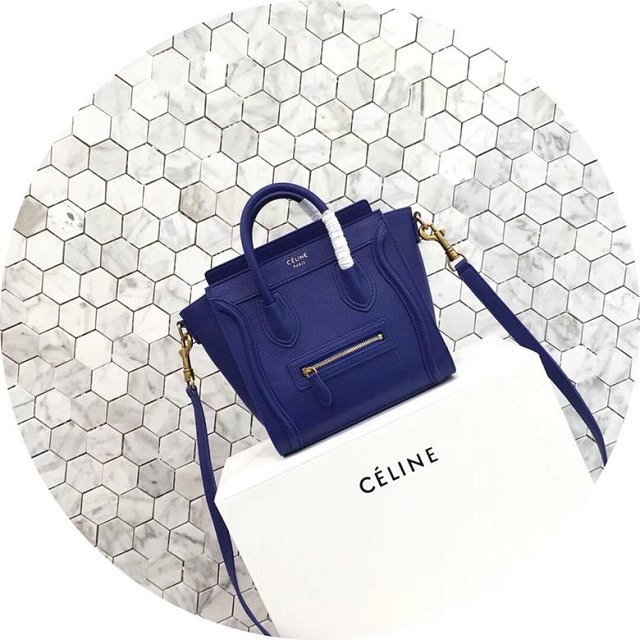 Celine original grained calfskin nano luggage bag 189243 royal blue