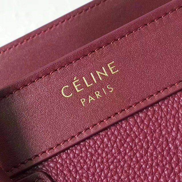 Celine original grained&smooth calfskin nano luggage bag 189243 burgundy