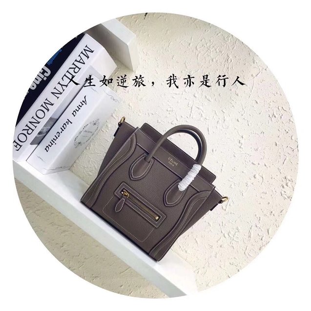 Celine original grained&smooth calfskin nano luggage bag 189243 grey