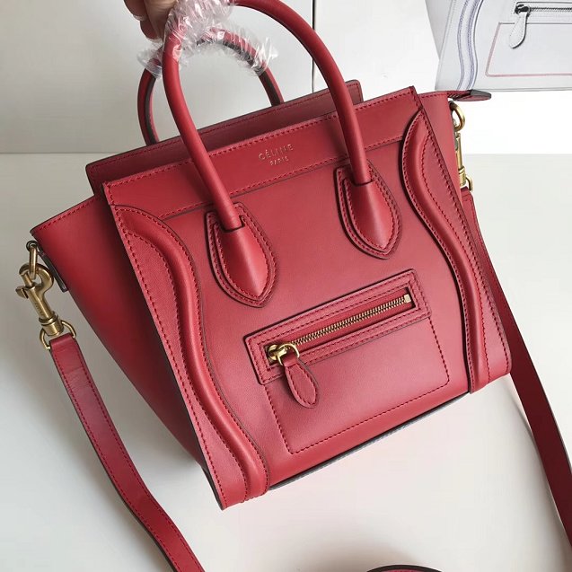 Celine original smooth calfskin nano luggage bag 189243 red