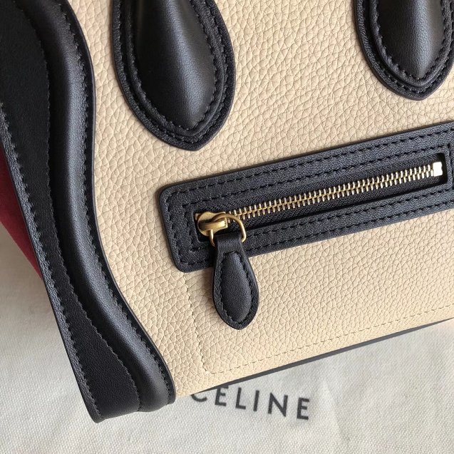 Celine original calfskin nano luggage bag 189243 apricot&black&red