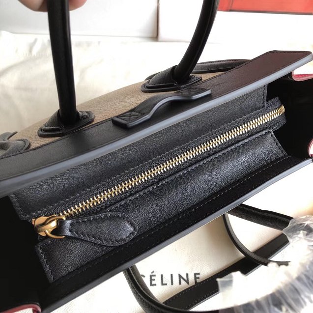 Celine original calfskin nano luggage bag 189243 apricot&black&red