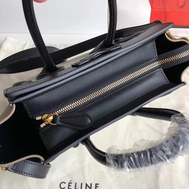 Celine original calfskin nano luggage bag 189243 white&black&apricot
