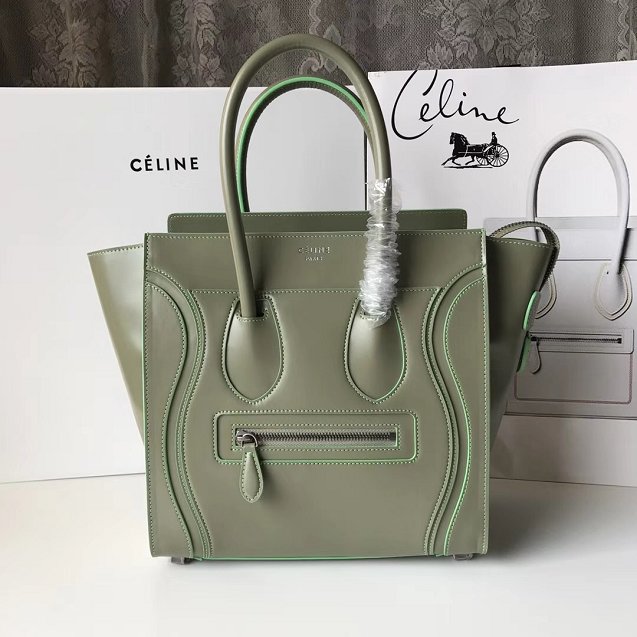 Celine original smooth calfskin micro luggage handbag 189793 light green