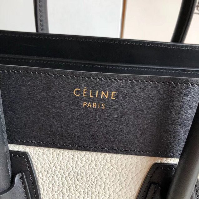 Celine original calfskin micro luggage handbag 189793 white&black&apricot