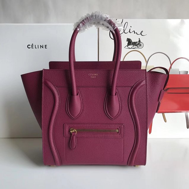 Celine original grained calfskin micro luggage handbag 189793 burgundy