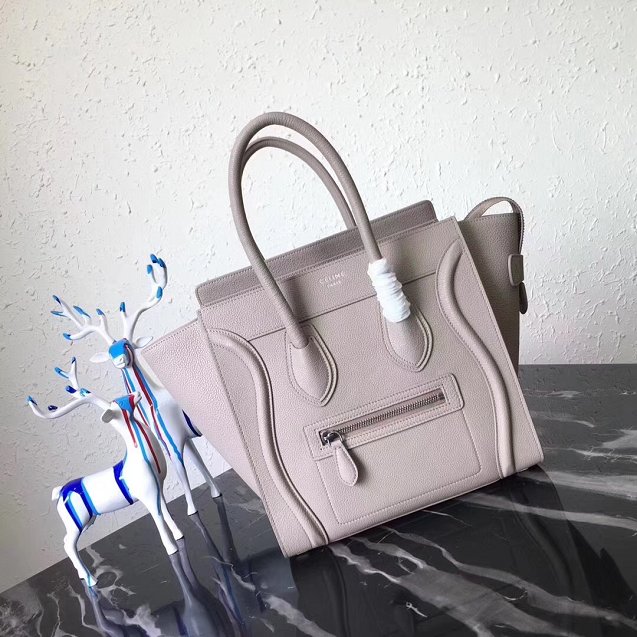 Celine original grained calfskin micro luggage handbag 189793 light grey