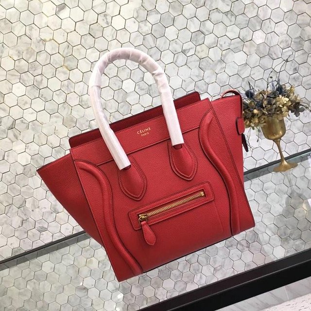 Celine original grained calfskin micro luggage handbag 189793 red
